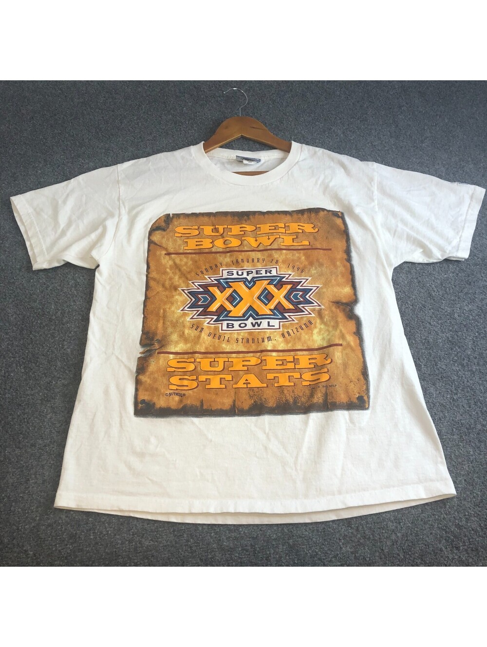 Vintage Lee Sports Shirt Mens Large White NFL Super Bowl XXX History 1967-1995
